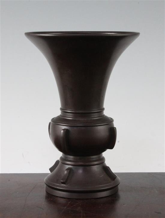 A Chinese bronze beaker vase, Gu, late 19th / early 20th century, 19cm